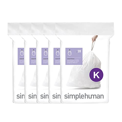 simplehuman Code K 100 Count Custom Fit Liners, Drawstring Kitchen Trash Bags, One-by-One Mess-Free Dispense, Extra Thick & Double Seamed, 50% PCR Plastic, 30-45 Liter / 8-12 Gallon, White - size: 100 Count (Pack of 1)