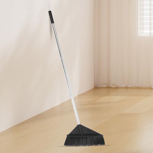 Stiff Bristle Push Broom with Long Handle, Hard Bristle Cleaning Tool for Home Yard Warehouse, Outdoor Floor Sweeping and Heavy Duty Use Style