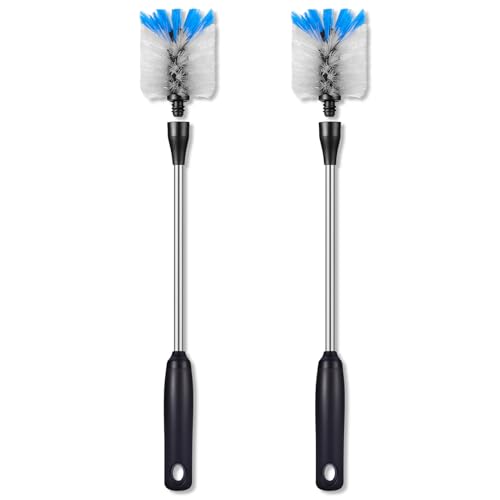 Stainless Steel Water Bottle Brush, 2 Pack, 15 in with 3 Replacement Brush Heads, Flat Head