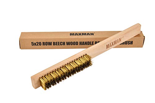 MAXMAN Brass Brush, Soft Brass Bristle Wire Brush for Cleaning Metal Rust, Welds, Home and Kitchen, Wire Scratch Brushes with 10" Beechwood Handle - style: 5 rows 20 bristles 1PCS