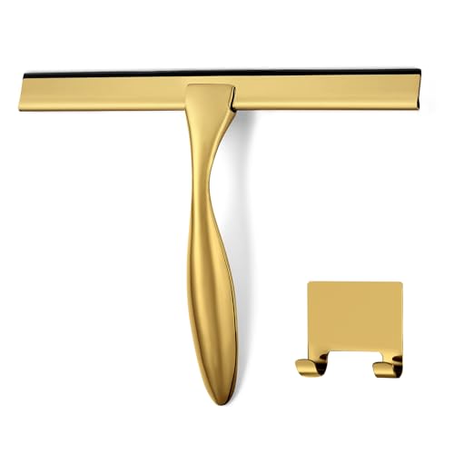 HIWARE All-Purpose Shower Squeegee for Shower Doors, Bathroom, Window and Car Glass - Brass, Stainless Steel, 12 Inches - color: Brass, size: 12-Inch