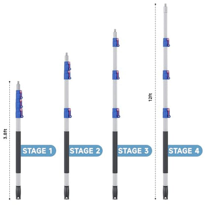 4-12ft Telescoping Durable Duster with Extension Pole – Lightweight Aluminum Cobweb Duster Kit – Extendable to 20ft Reach for Cleaning High Ceilings and Spider Webs