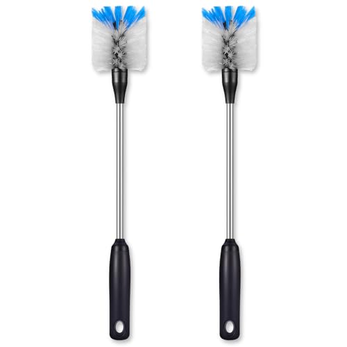 Stainless Steel Water Bottle Brush, 2 Pack, 15 in with 3 Replacement Brush Heads, Flat Head