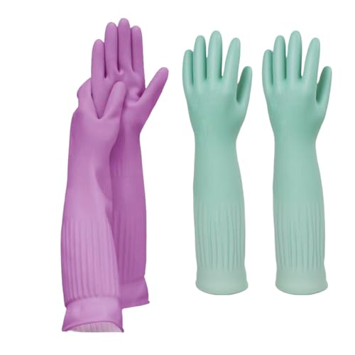 18inch Household Cleaning Rubber Kitchen Waterproof Long Gloves,Reusable Durable Anti Slip Work Latex Gloves - size: Large