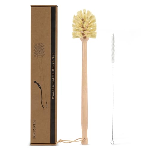 Long Handle Bottle Brush,Wooden Cleaning Brush with Straw Brush,Built for Stanley Cup, Sports Bottles and Coffee Mugs