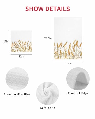 Golden Wheat Hand Towels Set,Waffle Weave Kitchen Towels 2 Pieces,Microfiber Hair Face Bath Tea Towel Absorbent Quick Drying Cleaning Dish Cloths,Retro Summer Fall Harvest Crops Botanical 15.7"x23.6" - color: Floralhab53099
