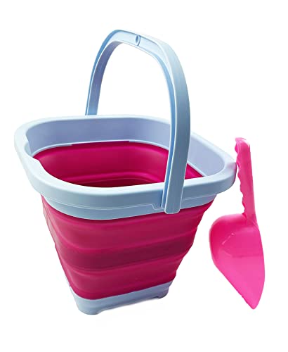 SAMMART Collapsible Rectangular Cleaning Bucket 5L (1.3 Gallon)- Foldable Camping Beach Sand Water Pot Pail- Portable Space Saving Tub for Household, Outdoor Washing (Cool Blue/Flamingo (Set of 2)) - color: Cool Blue/Flamingo (Set of 2)