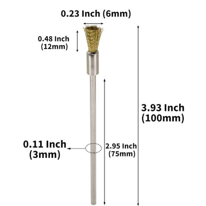 20PCS Brass Wire Brushes with Extended Handle - Metal Rust Removal, Polishing, Cleaning - 6mm Diameter, 1/8″ (3mm) Shaft, 100mm Length - Removes Burrs, Dust, and Oxide Layer - Rotary Tool Accessories - style: Brass Wire Brush 3*6*100mm 20PCS