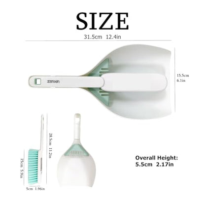 Small Hand Broom and Dustpan Set, Thick Stiff Brush Bristle, Little Dust Pan with Lint Removal Teeth,11", Portable, Compact