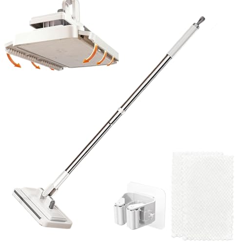 Hands-Free Multi-Purpose Flat Mop, Long Handle Hands Free Flat Mop One Click Convenient Cloth Changing MiniMops, Disposable Dust Snap Mops Grip Zero Touch Mops for Multi Surface Cleaning (37.4 in) - color: 37.4 in