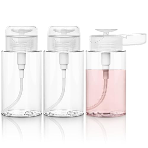 3 Pack Push Down Pump Bottle Dispenser for Makeup Remover, Facial Toner, Micellar Water, Alcohol, Nail Polish Remover Empty Push Top Bottles Containers 6.7oz/200ML - size: 6.7oz/200ml