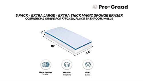 4610 Eraser Pads - 5 Pack 4.5" x 10" x 1" Commercial Grade Melamine Mop Sponges for Floor, Tile, Grout, Baseboard, Walls-Durable & Versatile Cleaning - Pack of 5