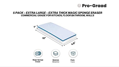 4610 Eraser Pads - 5 Pack 4.5" x 10" x 1" Commercial Grade Melamine Mop Sponges for Floor, Tile, Grout, Baseboard, Walls-Durable & Versatile Cleaning - Pack of 5