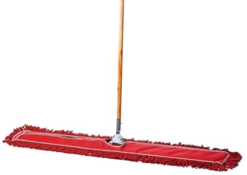 48 Inch Red Commercial Dust Mop & Floor Sweeper – Wood Handle Floor Mop for Tile, Hardwood & Concrete - color: Red, size: 48 X 5 Inch