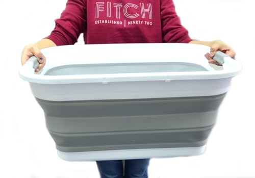 SAMMART 41L (10.8 gallon) Collapsible Plastic Laundry Basket-Foldable Pop Up Storage Container/Organizer-Portable Washing Tub-Space Saving Hamper, Water capacity: 32L (8.4 gallon) (Rectangular, Grey) - color: Grey