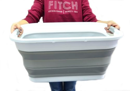 SAMMART 41L (10.8 gallon) Collapsible Plastic Laundry Basket-Foldable Pop Up Storage Container/Organizer-Portable Washing Tub-Space Saving Hamper, Water capacity: 32L (8.4 gallon) (Rectangular, Grey) - color: Grey