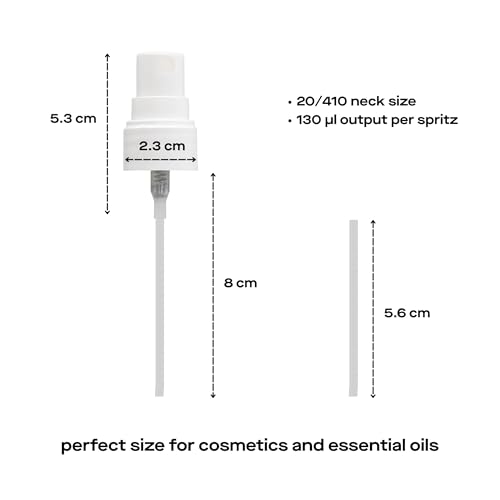 HABIT Luxury Ultra-Fine Cloud Mist Spray Pump, 20/410 White Sprayer Nozzle, Replacement Top for Essential Oil Bottles, Facial and Hair Spray Products, 8cm Dip Tube