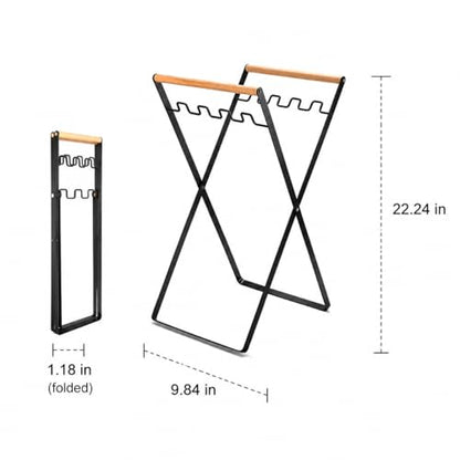 Metal Folding Trash Bag Holder with Wooden Handles, Portable Rubbish Stand for 30-45 Gallon Bags, Heavy Duty Refuse Sack Frame Garbage Holder for Garden Waste, Camping and RV