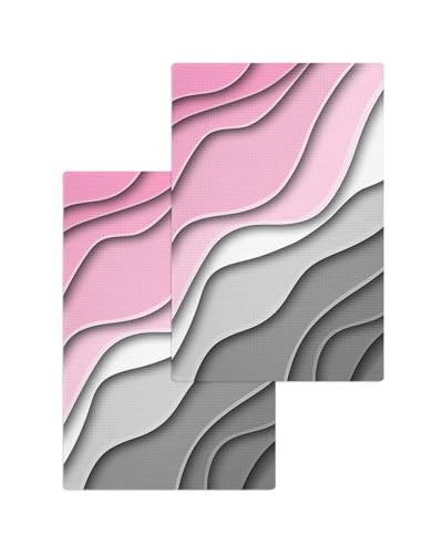 Geometric Pink Hand Towels Set,Waffle Weave Kitchen Towels 2 Pieces,Microfiber Hair Face Bath Tea Towel Absorbent Quick Drying Cleaning Dish Cloths,Abstract Ombre Grey White Modern Art 15.7"x23.6" - color: Pink, size: 2PCS,15.7"x23.6"