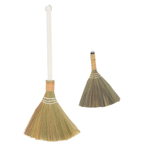 PRETYZOOM 2pcs Handwoven Soft Bristle Home Broom with Detachable Handle, Small and Large Straw Cleaning Brooms for Indoor Dust Removal and Living Room Sweeping