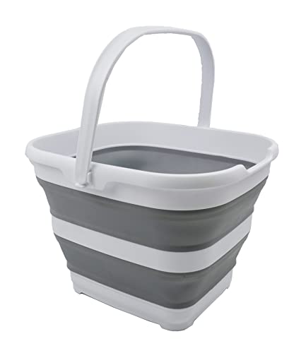 SAMMART 10L (2.6 Gallon) Collapsible Rectangular Handy Bucket (White/Grey, 1) - color: White/Grey