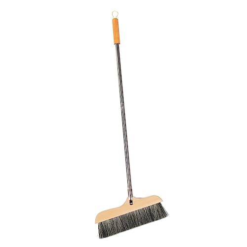 Wooden Broom with Stainless Steel Handle Soft Bristle Cleaning Brush for Hardwood Floors Carpets Indoor Use Lightweight Anti-Static Design for Easy Sweeping