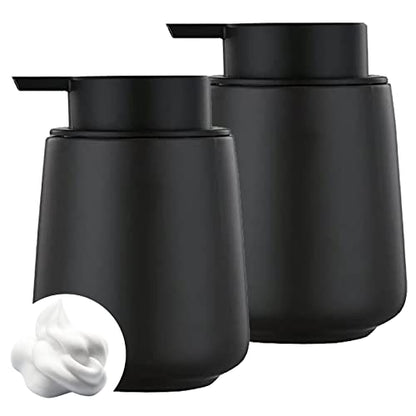 12Oz Hand Soap Dispenser Set - 2 Pack Ceramic Foam Soap Dispenser Set with Easy-to-Press Black Pump, Refillable Mordern Foaming Dish Soap Dispensers for Bathroom & Kitchen (Black, Foam Pump) - color: Black Foming Dispenser