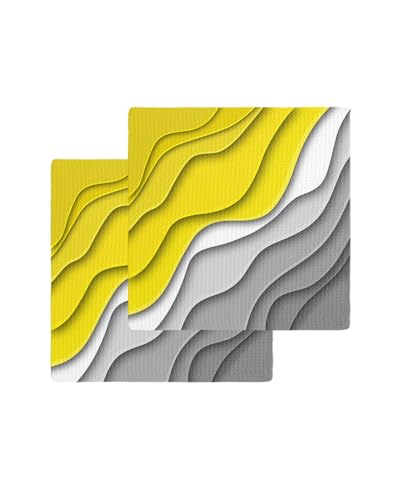 Geometric Dish Towels Set,Waffle Weave Kitchen Towels 2 Pieces,Microfiber Hair Face Bath Tea Towel Absorbent Quick Drying Cleaning Dish Cloths,Modern Ombre Yellow Grey Abstract Art White 12"x12" - color: Yellow, size: 2PCS,12"x12"