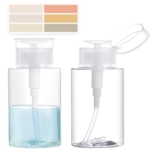 2 Pack Push Down Pump Dispenser, Empty Pump Bottle Dispenser with DlY Lables for Nail Polish, Makeup Remover, Alcohol, Facial Toner 5.1oz/150ML - size: 150ml/cc-2pcs
