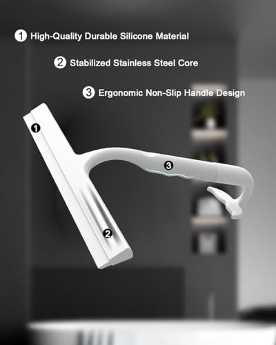 Shower Squeegee for Glass Doors with Hanging Hook, Home & Car Cleaning Tool | Multi-Purpose Silicone Blade Squeegee for Shower Glass/ Door/ Window/ Tile/ Bathroom Cleaning, No-Squeak Streak-Free, 10 IN - size: 10 Inch