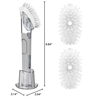 Soap Dispensing Replacement Dish Brush Storage Set with 2 PCS Brush Refills & Holder - RIMAY Dispenser Scrub Cleaning Scrubber Kitchen Dishwashing Dish Wand Handle for Dishes/Pans/Pots/Sink(Grey) - color: Gray