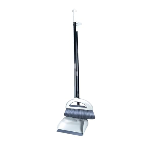 Broom and Dustpan Combo for Office, Broom and Dustpan Set for Home, Long Handle Broom with Upright Standing Dustpan, Indoor & Outdoor Sweeping