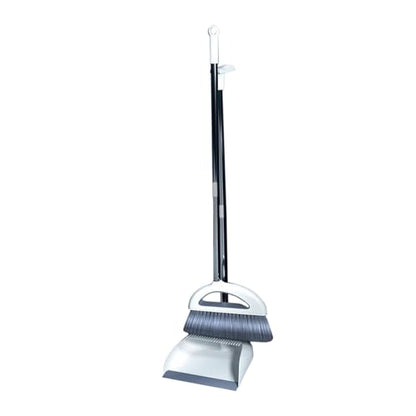Broom and Dustpan Combo for Office, Broom and Dustpan Set for Home, Long Handle Broom with Upright Standing Dustpan, Indoor & Outdoor Sweeping