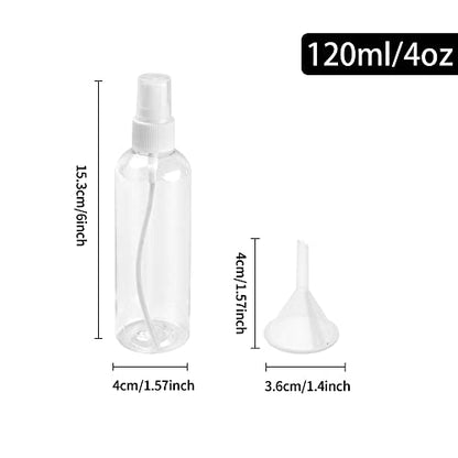 36 Pack Plastic Small Spray Bottles 4 oz/120 ml, Fine Mist Clear Empty Plastic Small Travel Spray Bottle, with 10 Funnels and 10 Labels - color: Clear