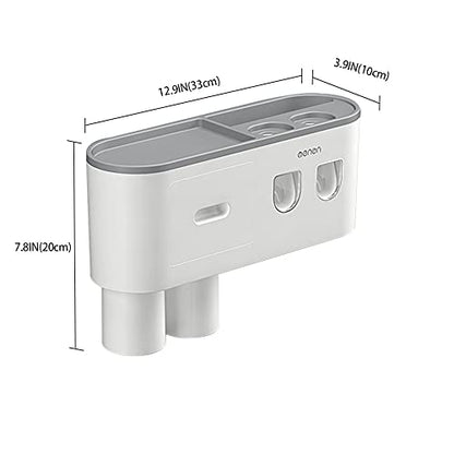 TuCao Toothbrush Holder Wall Mounted with Double Automatic Toothpaste Dispenser Squeezer Kit, 2/3/ Cups (Grey 2 Toothpaste Dispensers, 2 Cups)