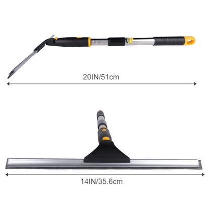 14" Window Cleaning Tool, All-Purpose Extendable Window Squeegee with 2 Blades and Stainless Steel Pole, Shower Squeegee for Glass Doors,Shower Doors, Windows, Bathroom and Car Windshields