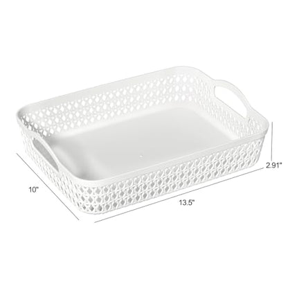 Set of 6 Large Baskets for Organizing 13.5 x 10 x 2.9 Inch, Desktop File Paper Letter Organizer Tray, Plastic Organizer for Office Pharmacy Dorm Kitchens Closets Shelves (White) - size: Large