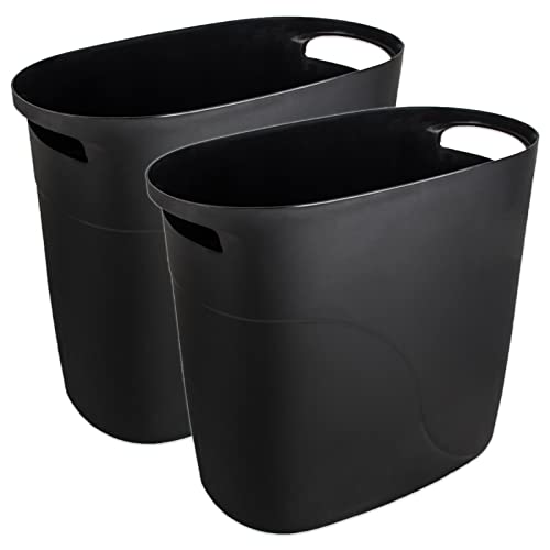Plastic Small Trash Can Slim Waste Basket with Handles 3.2 Gallon Narrow Garbage Container Bin for Bathroom, Bedroom, Kitchen, Home Office Under Desk, Dorm, Laundry Room, Kids Room, Black 2 Pack - color: Black, size: 3.2 Gallons, 2 Pack