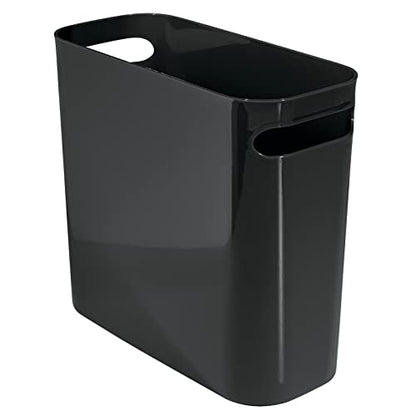 mDesign Plastic Small Trash Can, 1.5 Gallon/5.7-Liter Wastebasket, Narrow Garbage Bin with Handles for Bathroom, Laundry, Home Office - Holds Waste, Recycling, 10" High, Aura Collection, Black - color: Black