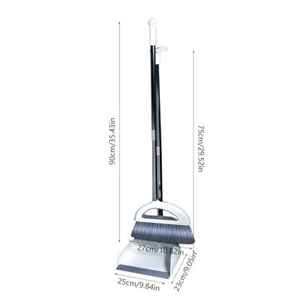 Broom and Dustpan Combo for Office, Broom and Dustpan Set for Home, Long Handle Broom with Upright Standing Dustpan, Indoor & Outdoor Sweeping