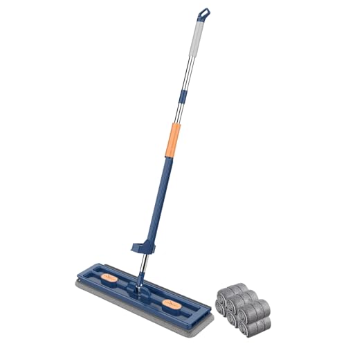 /Streamline Mop, 2024 Large Flat Floor Mop and Bucket, Strealinem Mop with 6 Washable Microfiber Pads, Independent Drainage Scraper, 360 Rotating, Wet and Dry Use, Floor Cleaning System Blu - color: Blue a