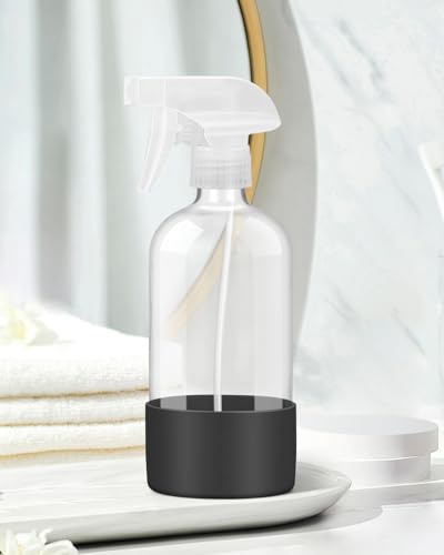 Rionisor Glass Spray Bottles with Silicone Sleeve Protection, Empty 16OZ Reusable Spray Bottles, Refillable Containers with Spray Nozzles for Cleaning Solutions, Plants and Essential Oils 1 Pack Black - color: Black, style: 1 Pack