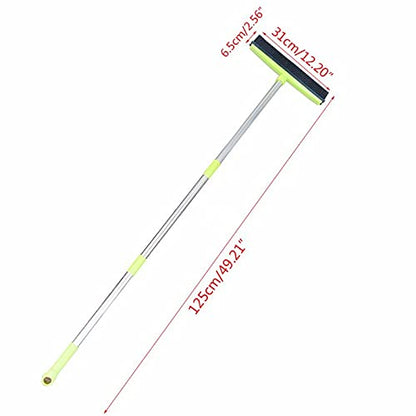 ASkinds Carpet Hair Removal Broom with Squeegee, Rubber Floor Broom, Adjustable Long Handle 49" Length for Pet Cat Dog Hair, Carpet Hardwood Tile Windows Clean, Water Resistant, Green