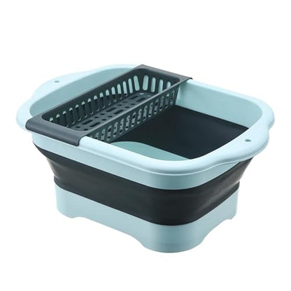 Collapsible Dish Basin with Portable Sink, 11L(2.91 Gallon) Collapsible Bucket with Drain Plug, Foldable Sink Tub Dishpan Wash Basin for Vegetable Washing Camping RV Kitchen (Green) - color: Green