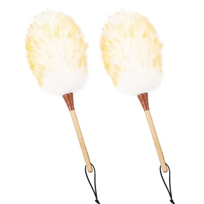 Natural Lambswool Duster 16 Inch Handheld with Wooden Handle Duster Dusting Tool for Blinds Electronics Furniture Delicate Surfaces (2Pcs) - size: 16inch