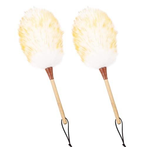 Natural Lambswool Duster 16 Inch Handheld with Wooden Handle Duster Dusting Tool for Blinds Electronics Furniture Delicate Surfaces (2Pcs) - size: 16inch
