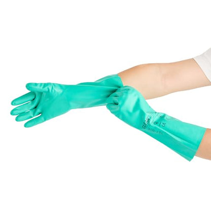 Restaurantware-Clean Tek Professional 15 Mil Medium Cleaning Gloves, 1 Pair Of Long Cuff Gloves - Flock Lining, No-Powder, Green Nitrile Chemical Tolerant Gloves, No-Latex, Heavy-Duty Tasks - color: Green, size: Medium