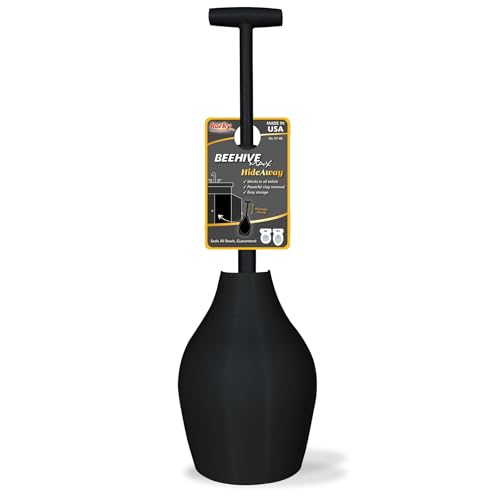 Korky BeehiveMAX Hideaway - Heavy Duty Toilet Plunger with Holder in Black - Drip Free Carry-Seals All Bowl Shapes – Powerful Clog Removal, 97-5B - color: Black