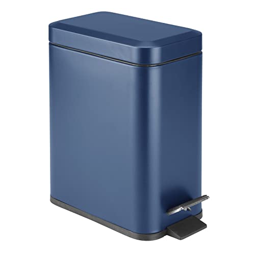 mDesign Small Modern 1.3 Gallon Rectangle Metal Lidded Step Trash Can, Compact Garbage Bin with Removable Liner Bucket and Handle for Bathroom, Kitchen, Craft Room, Office, Garage - Navy Blue - color: Navy, size: 1.3 Gallon