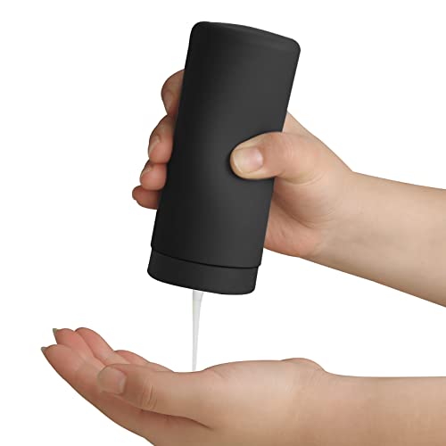 ElmRidge Dish Soap Silicone Dispenser for Kitchen Sink,Squeeze Washing Up Liquid and Hand Soap,Round refillable Silicone Bottles,Easy to Fill and to use, 8.5 oz,Black 2.4 x 2.4 x 5.5 inches (Black) - color: Black